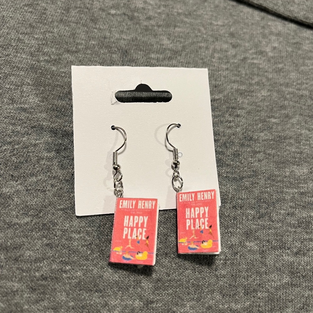 Happy Place mini book earrings